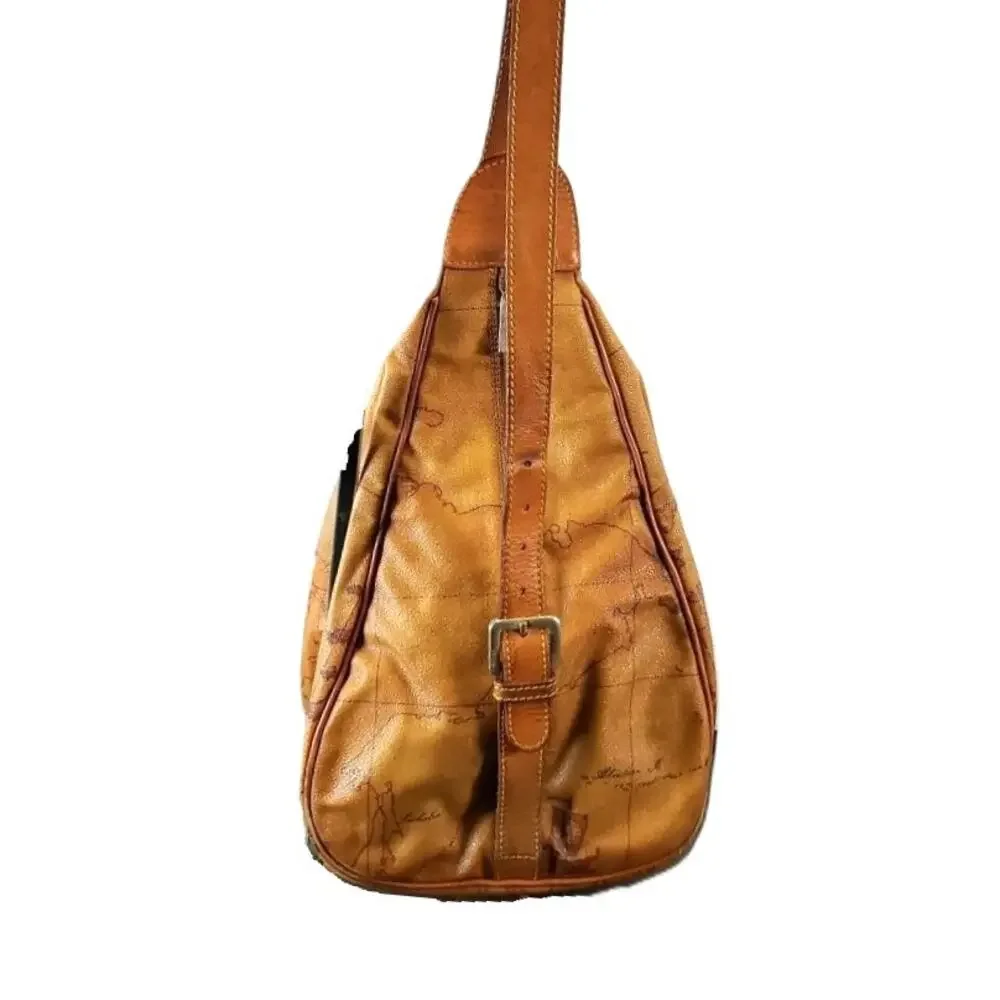 Alviero Martini 1A Classe Geo Classic Map Leather Sling Backpack Italian Luxury